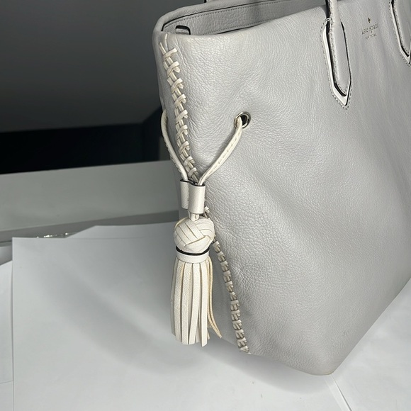Kate Spade New York Pratt Street Brandice Zip Tote Gray Leather White Stitching - Picture 4 of 16